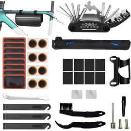 Kit de Herramientas de Reparación Bicicletas 41Pzs, 16 en 1 Multiherramientas Bicicleta, Mini Bomba, MTB Bolsa Reflectante, Adaptador Desarmador, Llaves Hexagonales, Palanca Neumáticos, Patches Juego