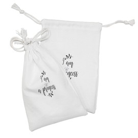 Ambesonne Cartoon Fabric Pouch Set of 2, Monochrome Hand Writing Style Words with Olive Branch Life Theme, Small Drawstring Bag for Toiletries Masks and Favors, 9" x 6", White Black