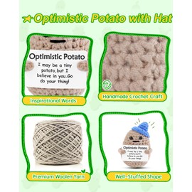 JELUTAR Mini Funny Potato, 3 inch Knitted Doll with Card for Cheer Up Gifts and Party Decorations, Cute Potato Crochet Doll for Birthday Gifts (Potato with Blue Hat)