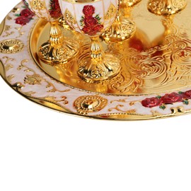 Vintage Wine Pot Set Turkish Coffee Pot Metal Turkish Tea Set Zinc Alloy Wine Cups for Home Bar, Tea Party (Gold White)