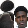 YANAHAIR Afro Curl Toupee for Black Men 10x8 Toupee for Men African hair pieces Mens Units Replacement mens hairpiece Real Human Hair Unit Breathable Fine French Lace Hair System #1 Jet Black, 4mm