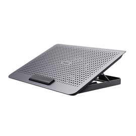 Trust Exto Laptop Stand 16", Sustainable Cooling Pad, Riser with USB Fan and Adjustable Height, 8 Levels, Made from Recycled Materials, Ventilated Holder for Notebook, Macbook, HP, Lenovo, Dell, Grey