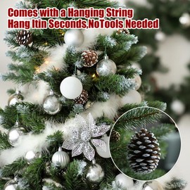24 PCS Christmas Pine Cones Decorations - Pine Cones Ornaments in 3 Sizes with Strings for Table Tree Home DIY Gift Tag Wreath Garland Fall Wedding Decor (24, White)