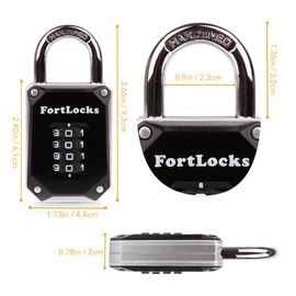 FortLocks Gym Locker Lock - 4 Digit, Heavy Duty, Hardened Stainless Steel, Weatherproof and Outdoor Combination Padlock - Easy to Read Numbers - Resettable and Cut Proof Combo Code - 1 Pack Silver