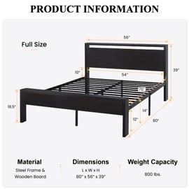 SHA CERLIN SHA CERLIN 14 Inch Full Size Metal Platform Bed Frame with Wooden Headboard and Footboard, Mattress Foundation, No Box Spring Needed, Large Under Bed Storage, Non-Slip Without Noise, Black Oak