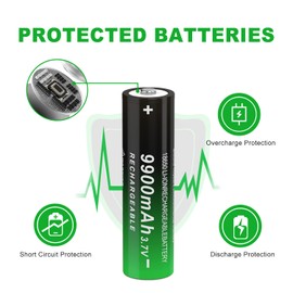 18650 3.7V Lithium Rechargeable Battery with 18650 9900mAh Button Top Batteries Design Tool for Camera & Flashlights, Clocks, Toys House Use -8 Pack
