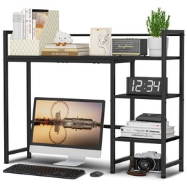 Snughome Desk Shelf, 38.6" Desk Hutch for Computer Monitor, Desktop Organizer Shelf, 4 Tier Desktop Display Rack, Wood Desktop Bookshelf Storage Rack for Home Office Dorm, Black