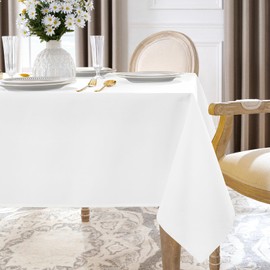 Softalker White Table Cloth Wipe Clean large 137x274 CM Water Resistant Tablecloths Rectangule Wipeable Polyester Tablecloth for Party Birthday Holiday Gathering and Wedding Winter 54x108 inch