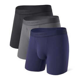 DAVID ARCHY Men's Comfort Fit Boxer Briefs, Ultra Soft Modal Underwear with Fly Boxer Briefs for Men 3 Pack