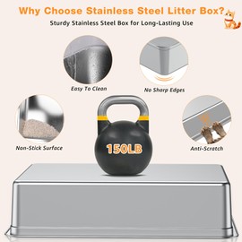 ReliGow XXL Stainless Steel Cat Litter Box High Sides with Lid, 28"x20" Extra Large Cat Litter Box for Big Cats & Multiple Cats, No Odor Metal Cat Litter Box XXL, Anti-Leakage, Non-Sticky, Clean Easily