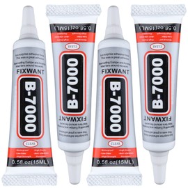 FIXWANT B-7000 Clear Glue for Rhinestones Crafts, Clothes Shoes Fabric, B7000 High Viscosity Glues for Cell Phone Screen Repair Jewelry Stone Metal Nail Art Glass (4x15ML/ 0.5fl.oz)