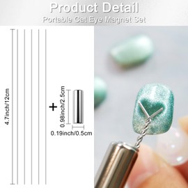 Allstarry Heart Magnet for Nails, Cat Eye Magnet For Nails 5 Wires with Cylindrical Magnet for Cat Eye Gel Polish Set Flexible DIY Nail Magnet Cat Eye Tool for Heart Cat Eye Nail Art Salon or Home