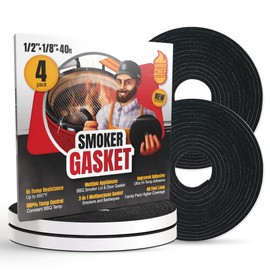 Smoker Chef XXL 40 FT Grill Gasket for Smokers - Black 1/2’’ x 1/8’’ Hi Temp Seal Smoker Gasket – 4-Pack x 10 FT Self Stick Black Nomex Fire Tape BBQ Lid – Bbq Grill Smoker Accessories Gifts for Men