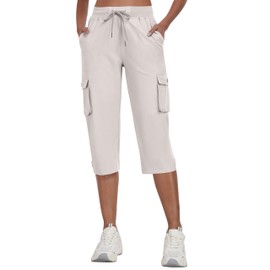 MoFiz Women's Cargo Capri Pants Lightweight Quick Dry Hiking Pants Summer Travel Casual Capris with Pockets Ash Gray S