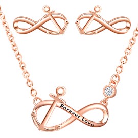 Yumilok Women's Necklace Earrings Jewellery Set 925 Sterling Silver with Infinity Symbol Infinity Anchor Pendant for Women Girls, Sterling Silver Sterling Silver Zirconia, Cubic Zirconia