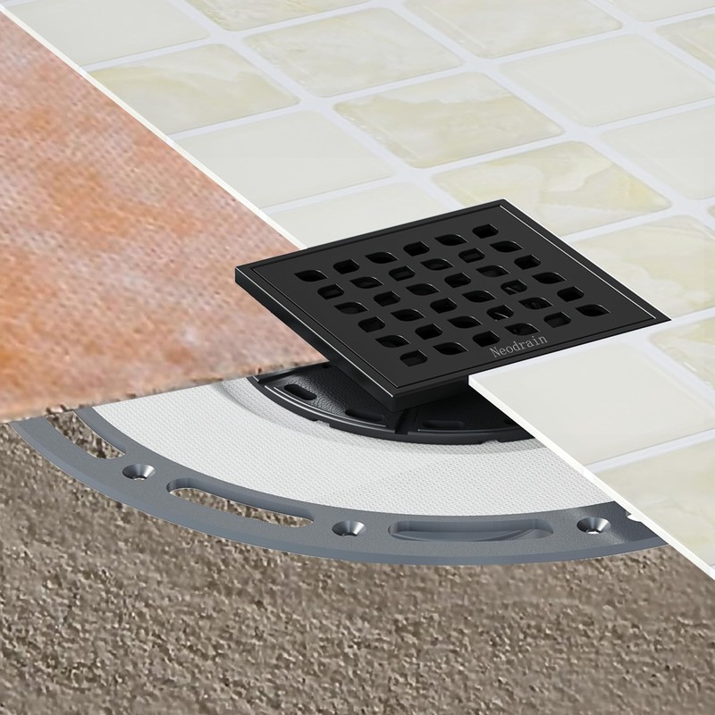 Neodrain Low Profile Shower Drain Kit, Square Drain, 4" Matte