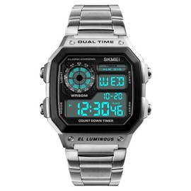 Fashion Men Outdoor Sports Watches Square Case Multifunction Electronic Digital Business Wristwatches Waterproof LED Back Light
