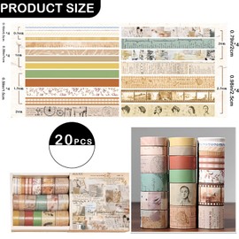 Skyzone Washi Tape Set of 20 Rolls, Vintage Decorating Masking Tape, Washi Tape for Scrapbooking, DIY Crafts, Gift Wrap, Holiday Party Decoration