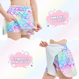 Girls Butterfly Shorts Unicorn Running Shorts 2 in 1 Flowy Athletic Shorts Casual Skirt for Teens kids (US, Age, 7 Years, 8 Years, Purple Mermaid)