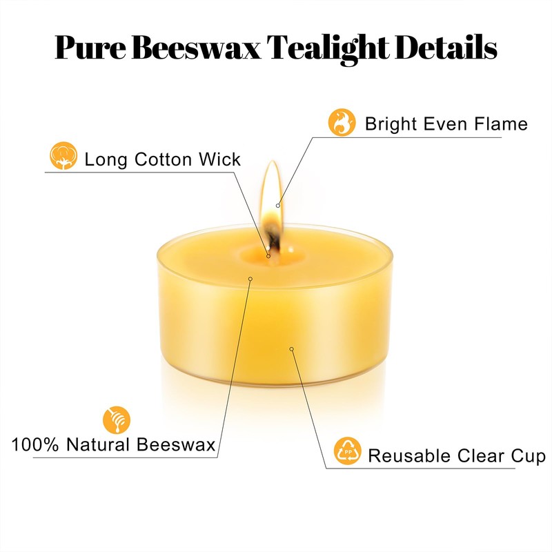 96 Packs Beeswax Tealight Candles, 100% Pure Beeswax Tea Candles