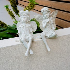 Pelle & Sol Set of 2 White Angel with Wings | Fairy Garden Accessories | Garden Ornaments Outdoor Resin Statue Indoor, Outdoor Fairy Garden Decor and Gardening Gifts