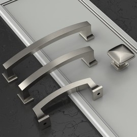 Amerdeco 20 Pack Brushed Satin Nickel 5 Inch(128mm) Hole Centers Kitchen Cabinet Pulls Cabinet Hardware Kitchen Handles for Cabinets Cupboard Handles Drawer Pulls ZH0009BSN