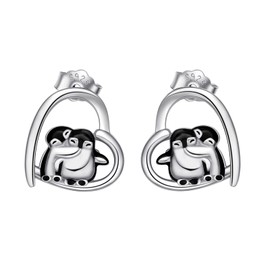 Penguin Stud Earrings for Women Penguin Gifts 925 Sterling Silver Hugging Penguins Cute Animal Jewellery for Women Sister Mother Mom
