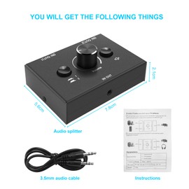 Lyaciomn 3.5mm 2 Input 1 Output/1 Input 2 Output Audio Switcher Audio Splitter Switcher One-Key Mute Button