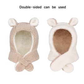 2 In 1 Baby Winter Hat Scarf Set Kids Toddler Hoodie Scarf Earflap Hat Children Thermal Balaclava Hat Neck Warmer Warm Hood Hat Fleece Lined Hat Scarves with Ears for Boys Girls 6 Months-4 Years