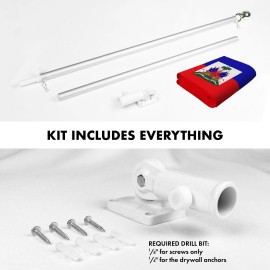 UD_G128 Combo Pack: 5 Ft Tangle Free Spinning Flagpole (Silver) & Haiti Flag 2x3 Ft Embroidered 220GSM Spun Polyester, Brass Gro