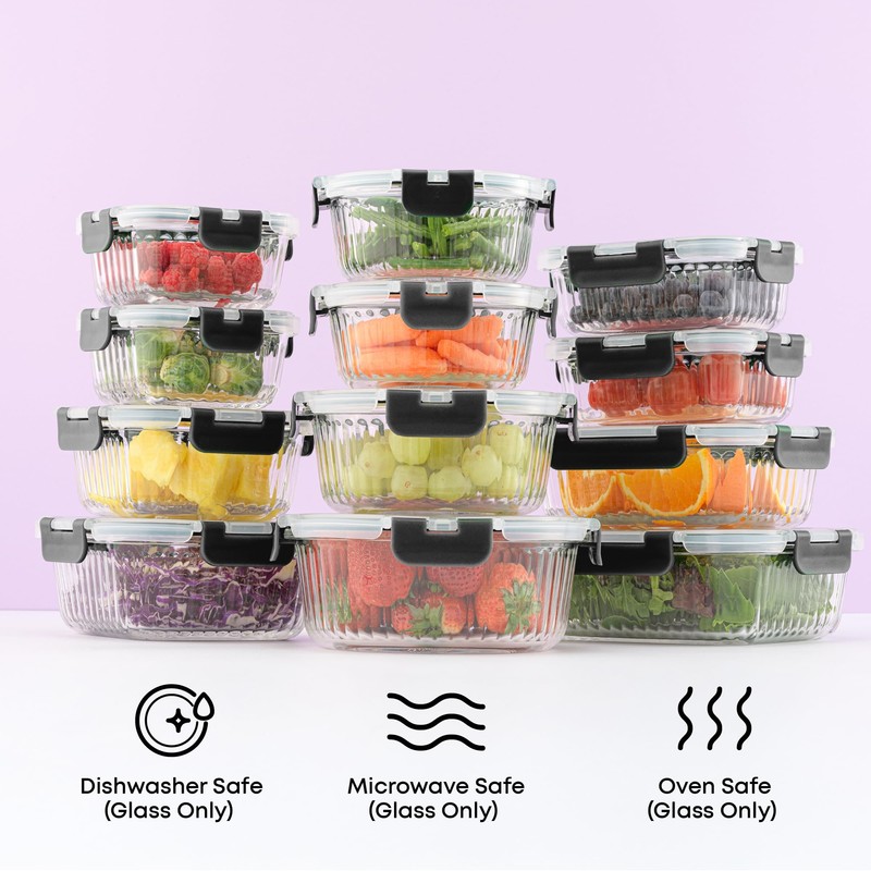 JoyJolt 24pc Borosilicate Glass Storage Containers with Lids | 12