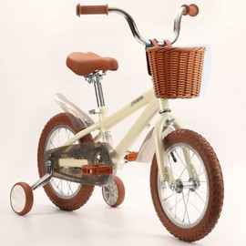 Kid's Bike Basket for Girls Front Bike Accessories Small Woven Wicker Cruiser Bicycle Basket with Handlebar Streamers Bell Boys16 Bike Girls Cycling Ages 3-13
