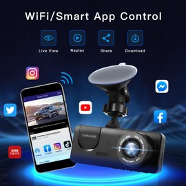3 Channel Dash Cam WiFi FHD 1080P Car Camera 64GB TF Card,TOPGOOSE Front Dash Camera Front and Rear Inside for Cars,Mini Dashcams with Night Vision,Loop Recording,WDR,G-Sensor, APP