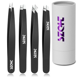 Professional Tweezers Set for Eyebrows – 4PC Precision Stainless Steel Tweezers Kit with Slant, Pointed & Flat Tips – Eyebrow Hair Removal Tool for Women & Men – Eco-Friendly Paper Tube Packaging