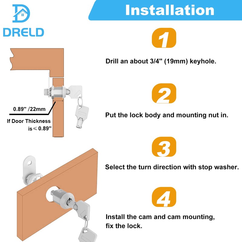 DRELD Set of 2 Tubular Cam Locks 17 mm with