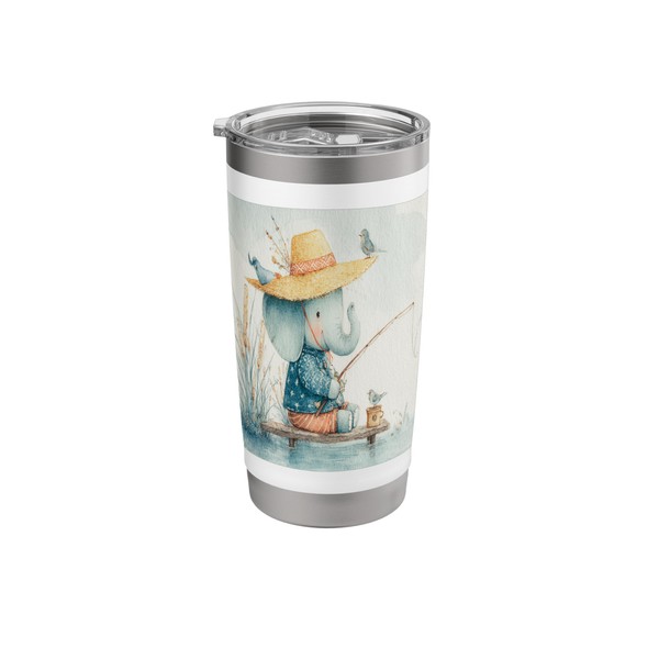 Cute Elephant Fishing in Watercolor Style Stainless Steel Insulated Tumbler