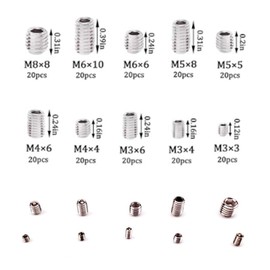 CuiCanfla Allen Head Socket Set Screw, 200 Pcs M3/M4/M5/M6/M8 304 Stainless Steel, Stainless Steel Allen Head Socket Hex Grub Screw Assortment Kit, Internal Hex Drive Grub Screw Assortment Kit