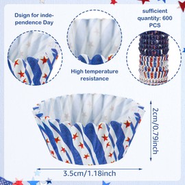 600 Counts Patriotic Mini Cupcake Liners Blue Candy Making Suppsly Star Flag Gnome Baking Supplies Truck Top Hat Cupcake Liner Independence Day Mini Baking Cups Patriotic Candy Paper Wrapper, 6 Styles