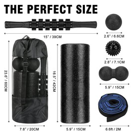 Foam Roller Set - High Density Back Roller, Muscle Roller Stick,2 Foot Fasciitis Ball, Stretching Strap, Peanut Massage Ball for Whole Body Physical Therapy & Exercise, Back Pain, Leg, Deep Tissue