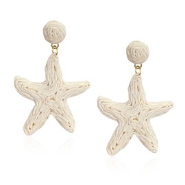 YISXVD Raffia Starfish Earrings Raffia Straw Wrapped Starfish Drop Dangle Earrings Beach Earrings Summer Tropical Jewelry (White)