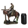 Western Cowboy in Solemn Prayer On Horse By Faded Cross