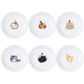 SOCOSY Super Cute Cartoon Animals Ceramic Sauce Dishes/Seasoning Dishes/Sushi Soy Dipping Bowls/Appetizer Plates/Dessert Plates/Little Cat Dog Feeding Bowls/Serving Dishes, 6 PCS-Cat Body-3.5 Inch