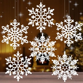 OLIKER Christmas Plastic Snowflake Ornament White Snowflakes Ornaments Christmas Tree Decorations Hanging Snowflake Decorations for Winter Indoor Outdoor Holiday Decor(6, Large White Snowflakes)
