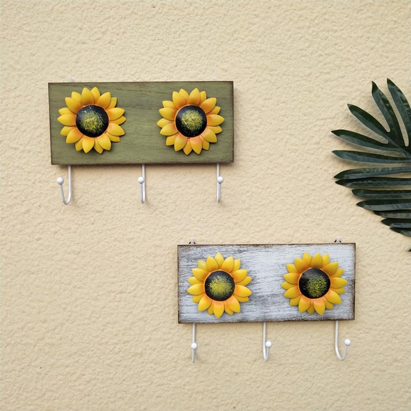 Wood Painting Decoration Wrought Iron Sun Flower Combination Painting Living