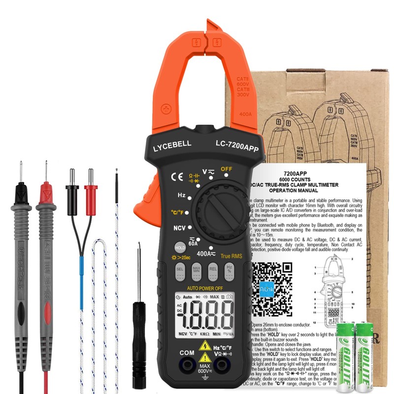 LYCEBELL Clamp Meter Digital Multimeter, LC-7200APP Multimeter Tester, TRMS 6000