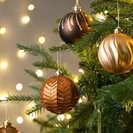 Valery Madelyn Christmas Ornaments Set, 16ct Bronze Copper and Gold Shatterproof Fall Christmas Tree Decorations Ball Ornaments Bulk, 3.15 Inches Elegant Hanging Ornaments for Xmas Trees Decor