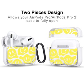 MOSNOVO Case for Airpods Pro & Airpods Pro 2, Protective Clear Case with Shockproof Dual Layer Hard Luxe Metal Ring Designed for Airpods Pro 2 Generation - Melted Yellow Smiles Face