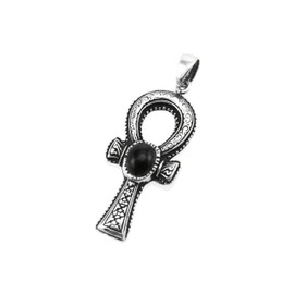 Windalf Schmuck Anhänger ANKH 4.7 cm Schwarzer Onyx Symbolschmuck 925 Sterlingsilber