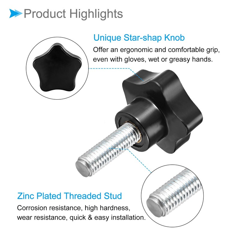 CoCud Star Clamping Knobs M12 x 40 mm Plug Thread