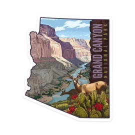 Die Cut Sticker Grand Canyon National Park, Arizona, Deer Scene, Contour Vinyl Sticker 1 to 3 inches (Waterproof Decal for Cars, Water Bottles, Laptops, Coolers), Small